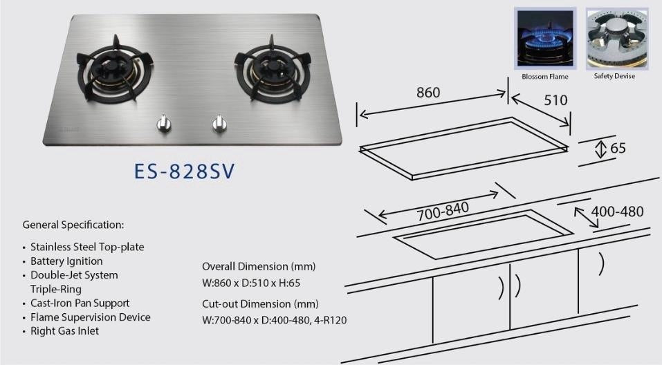 ELLANE 2-Burner Stainless Steel Gas Hob (ES-828SV)
