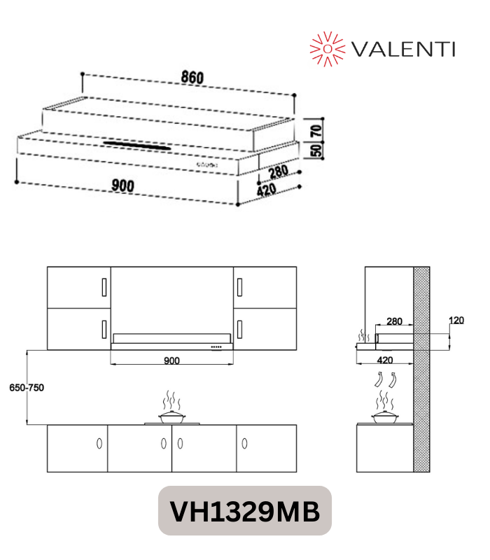 Valenti Semi Integrated Hood (VH1329MB)