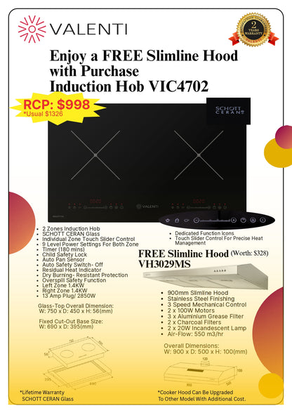 Valenti Induction Hob (VIC4702) with Free Slimline Hood