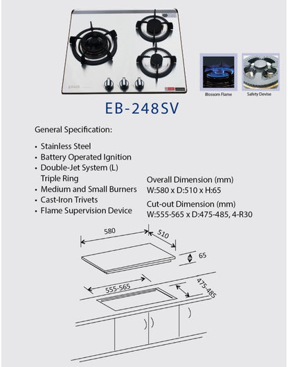 ELLANE 2-Burner Stainless Steel Gas Hob (EB-248SV)