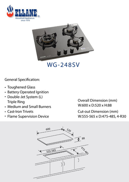 ELLANE 3-Burner Glass Gas Hob (WG-248SV)
