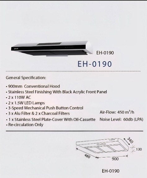 ELLANE 900mm Conventional Hood (EH-0190)