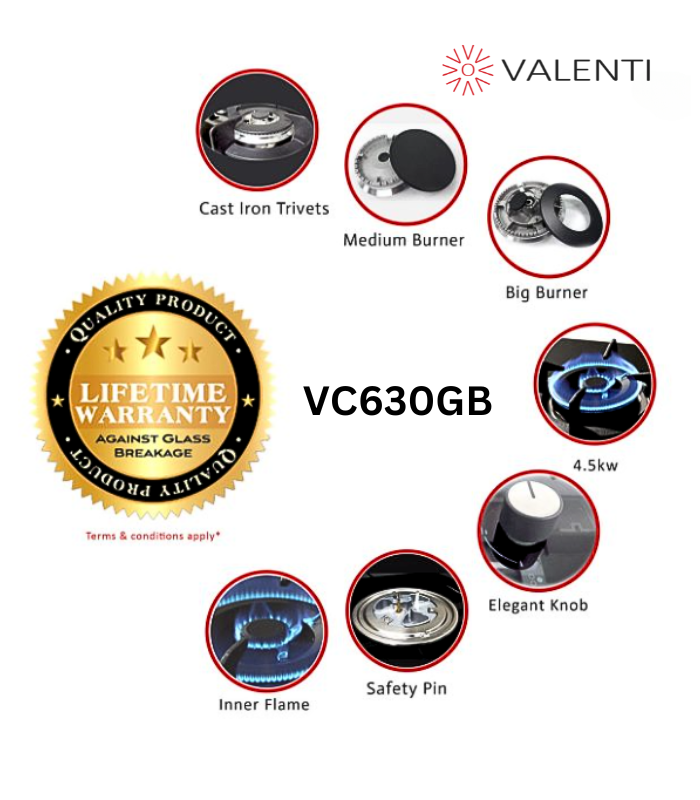Valenti Glass Gas Hob (VC630GB)
