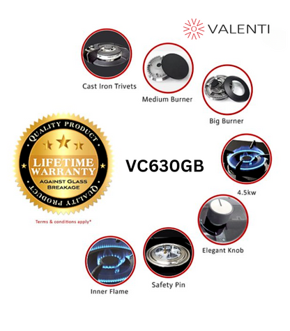 Valenti Glass Gas Hob (VC630GB)