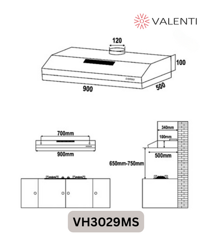 Valenti Slimline Hood (VH3029MS)