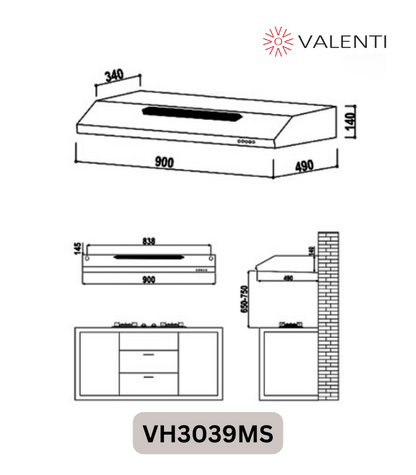 Valenti Slimline Hood (VH3039MS)