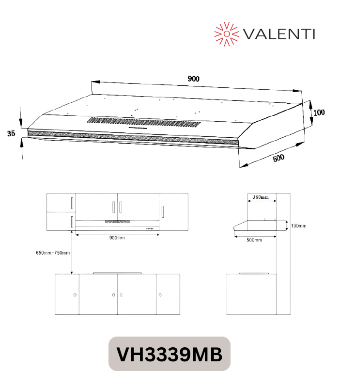 Valenti Slimline Hood (VH3339MB)