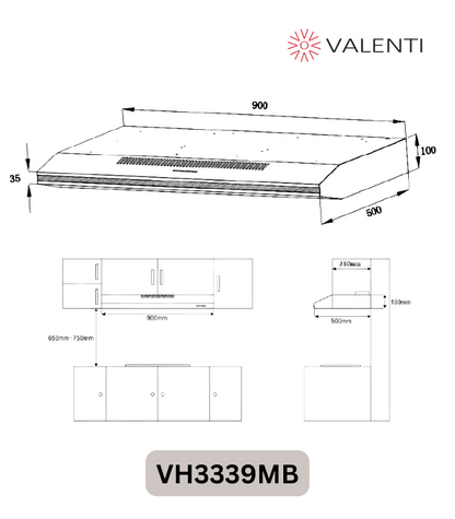 Valenti Slimline Hood (VH3339MB)
