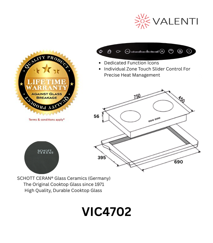 Valenti Induction Hob (VIC4702) with Free Slimline Hood